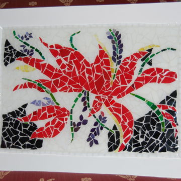 red flower mosaic tray
